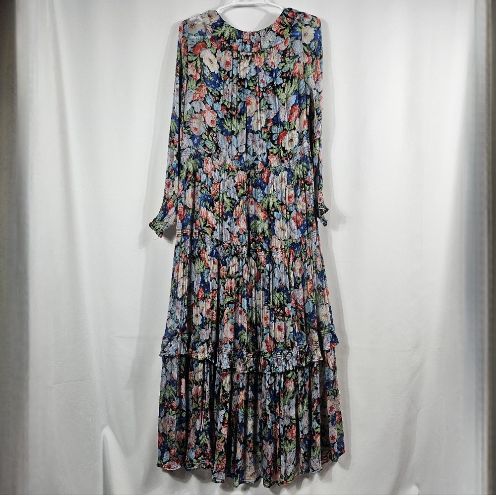 Anthropologie The Marais Printed Chifron Maxi Dress Pleated Long Sleeve Floral S - Picture 5 of 16